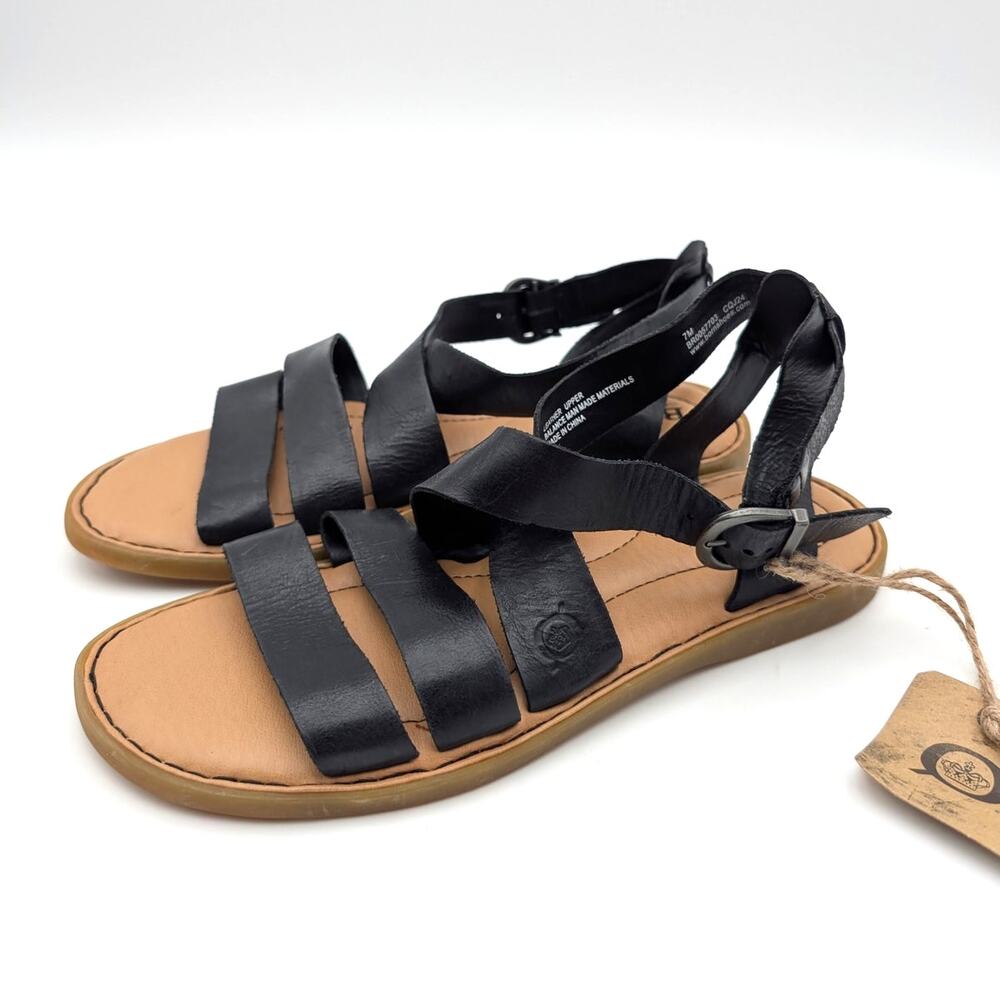 Børn May Slide Sandals Hook & Loop Women's Black Leather Size US7M EU37.5